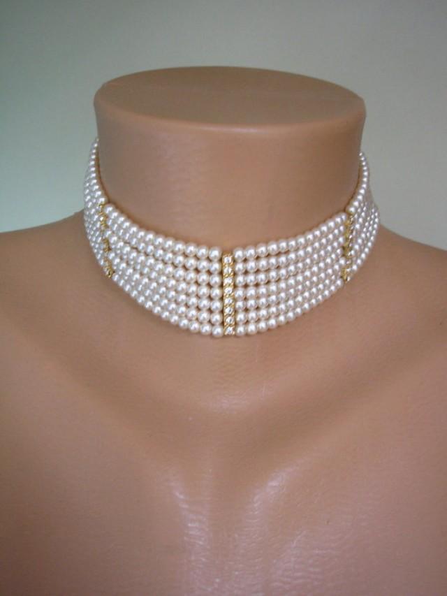 Pearl And Rhinestone Choker, Great 