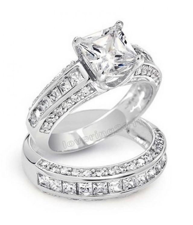 3 62ct Princess Cut Wedding Ring Set Engagement Ring Wedding Band