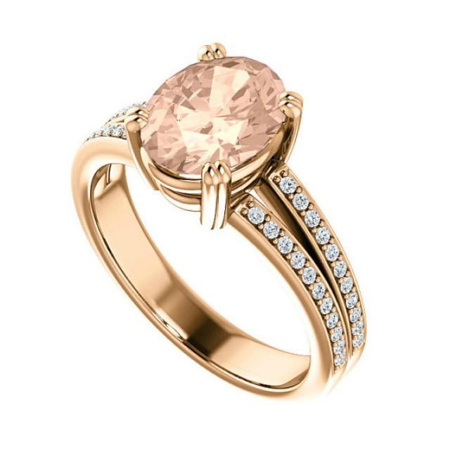 X Mm Oval Morganite Diamond Split Shank Engagement Ring K Rose