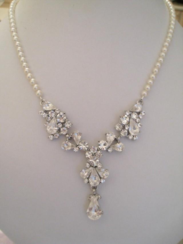Bride Bridesmaids Rhinestone Center With Pearl Necklace Bridal Jewelry