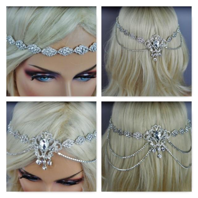 Rhinestone Head Chain Boho Halo Vintage Wedding Headband Customizable