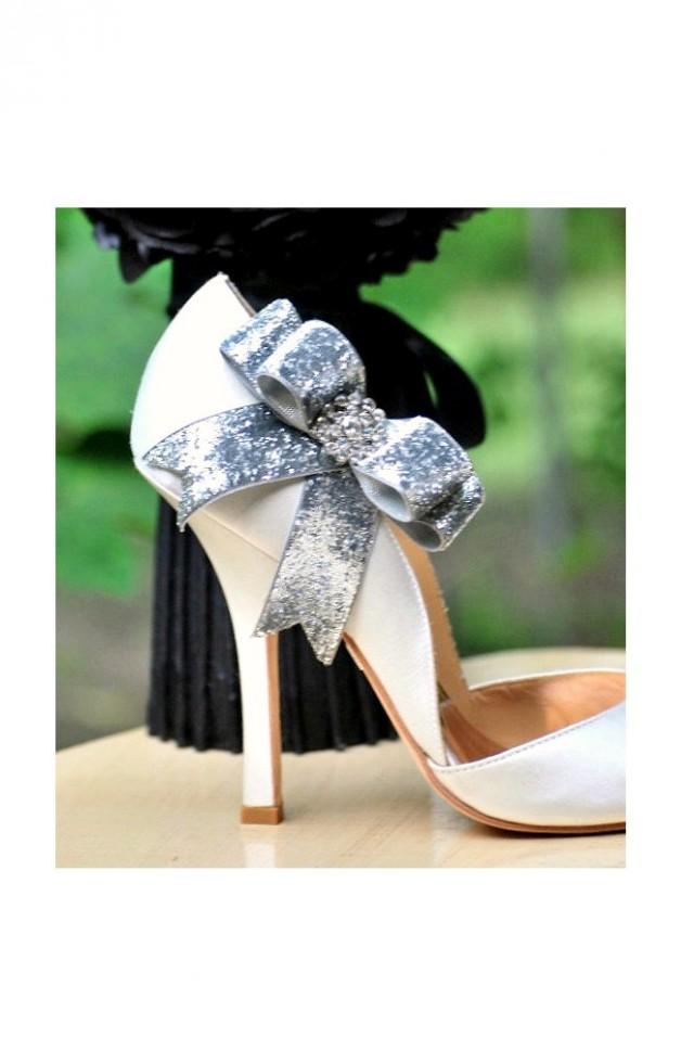 Sparkly Silver / Gold Bow Shoe Clips. Edgy Wedding 2015. Night Out