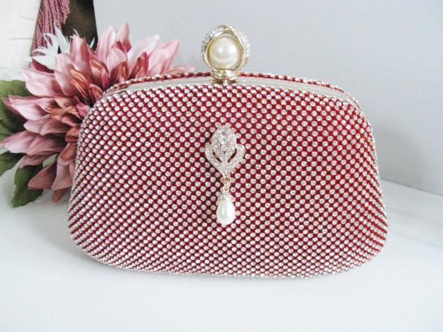 Hard Case Fabric Wedding Bag Clutch Formal Evening Bag With Crystals