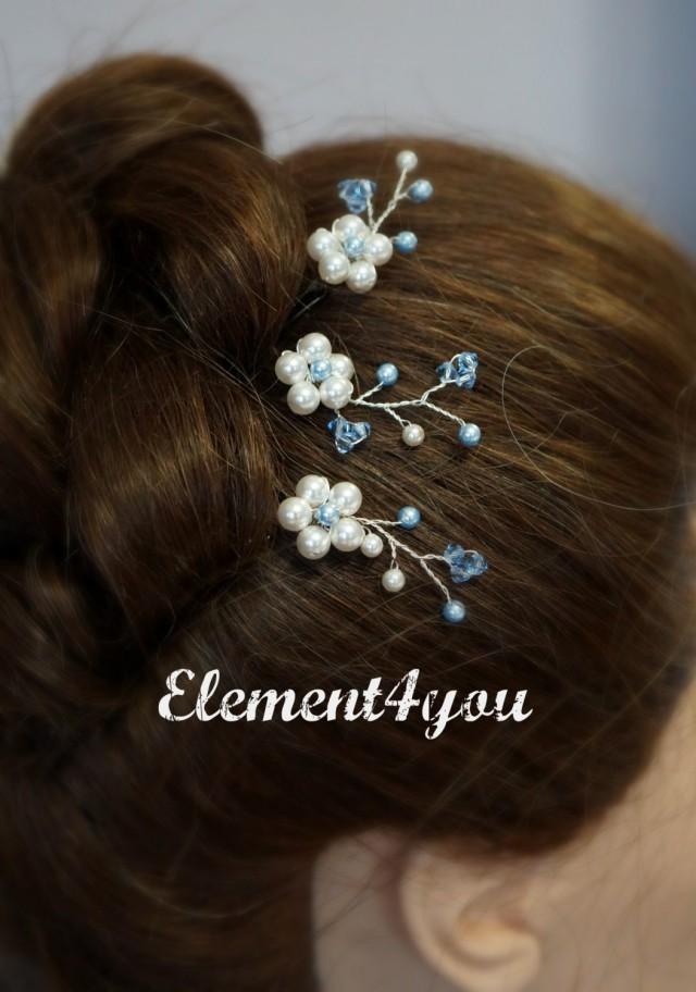 Something Blue Bride Bridal Hair Bobby Pins Clips Swarovski Pearls