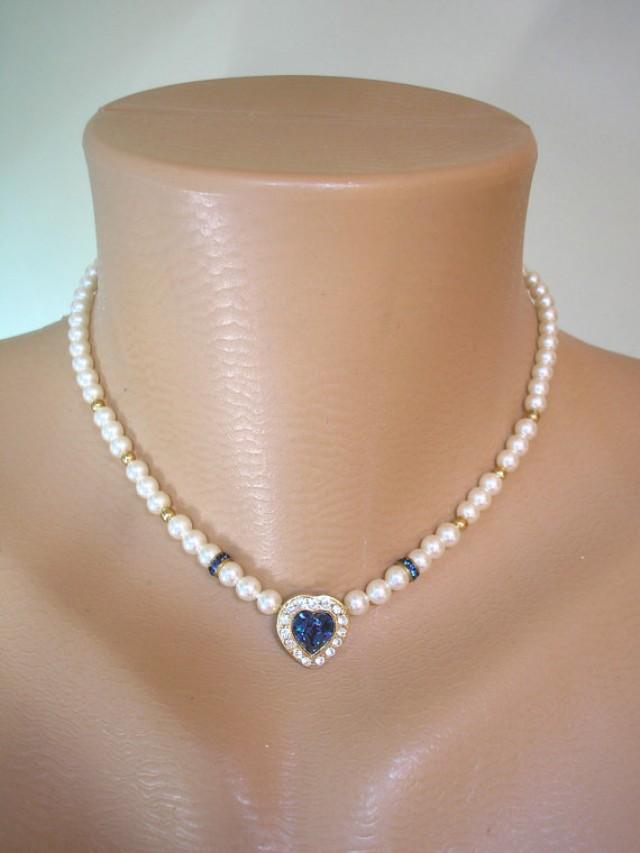 Sapphire And Pearl Bridal Necklace 