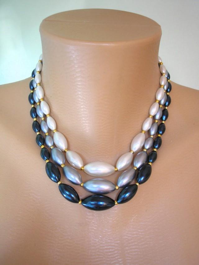 Navy Pearls Blue Pearl Necklace Pearl Choker Strand Bridal Pearls