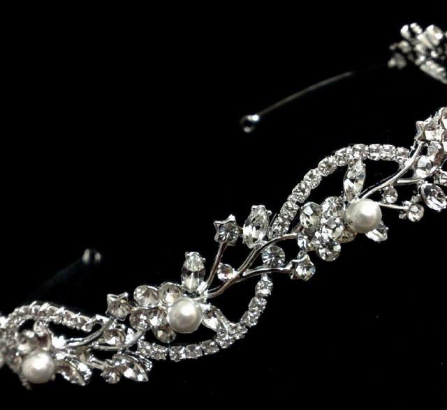 Vines Bridal Tiara, Crystal Bridal Halo, Flower Wedding Crown, Pearl