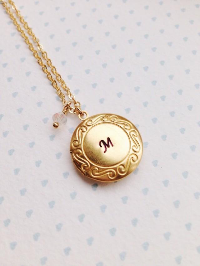 Initial Locket Birthstone Mother Of The Bride Gift Round Locket