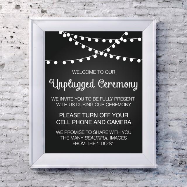 Grey Burlap & Lace Collection Unplugged Wedding No Phones Personalised Printed Card Wedding Sign
