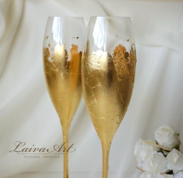 Gold Wedding Champagne Flutes Wedding Champagne Glasses Gatsby Style Wedding Boho Wedding Art