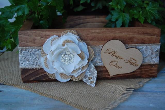 Rustic Program Box With Burlap And Shabby Chic Flower Rustic