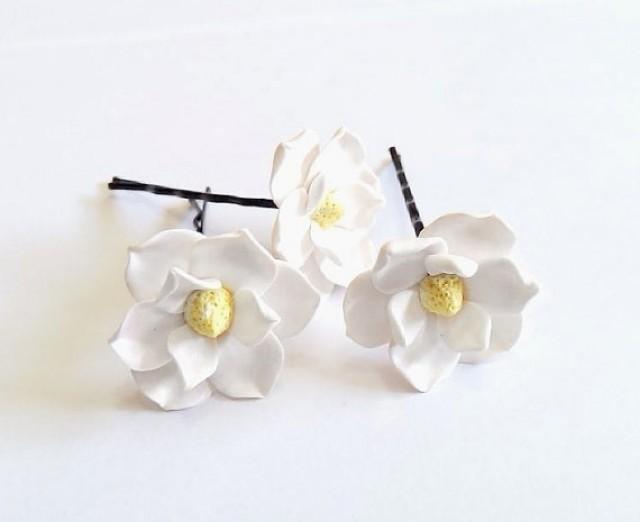 White Magnolia Flower Hair Clips. Flower Accessories Magnolia Wedding Hair Accessories