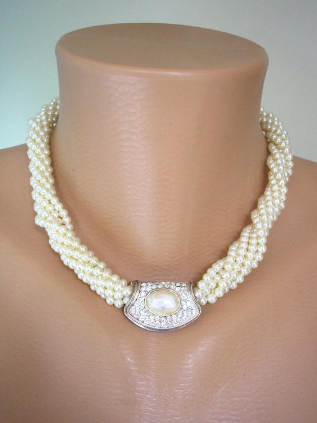 Twisted Pearl Choker, Bridal Choker, Vintage Wedding Jewelry, Pearl