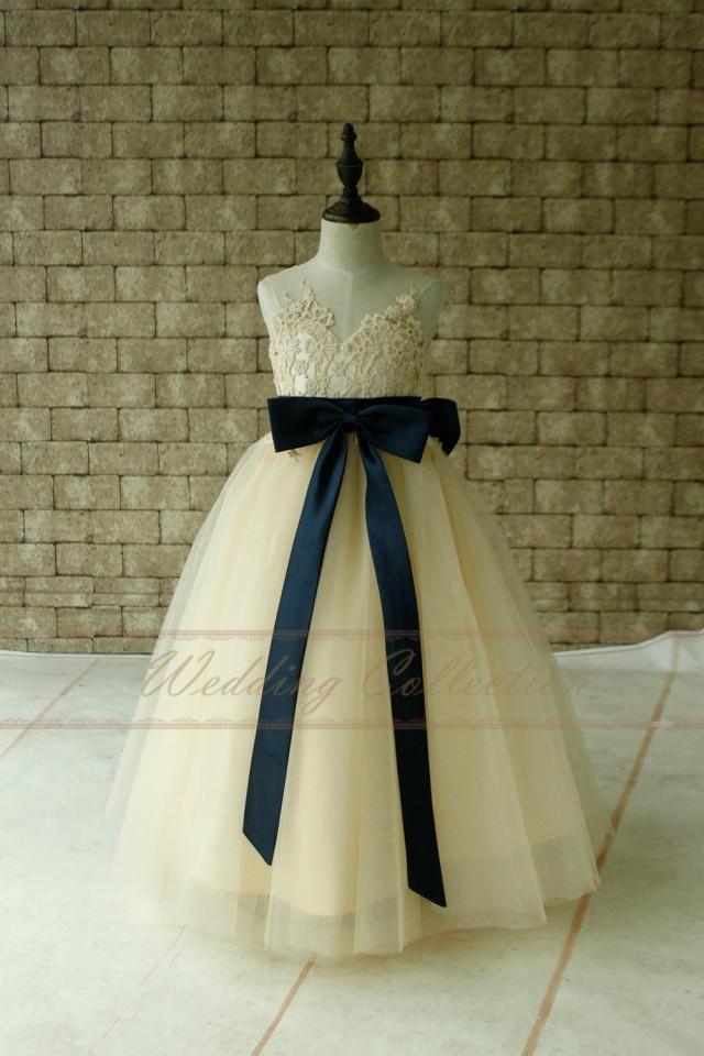 flower girl dresses navy blue sash