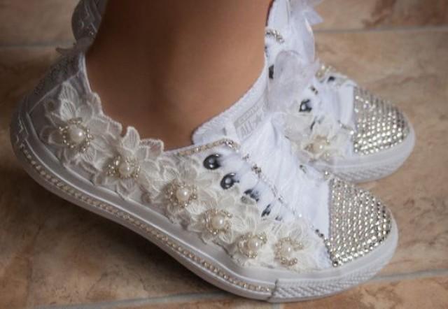 tennis shoes with pearls on them