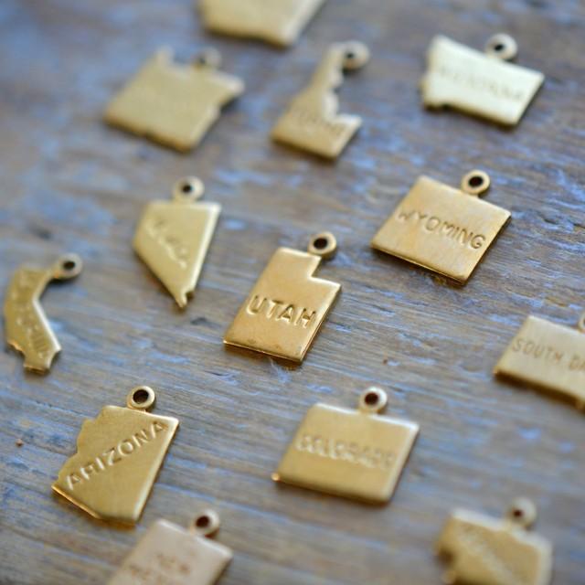 State Map Charms Raw Brass Map United States 50 State Shape Gold