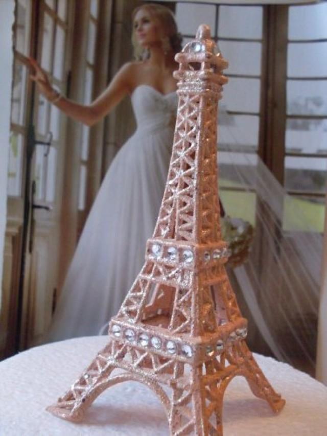 Peach Rhinestone Paris Eiffel Tower Cake Topper Nursery Decor