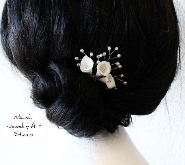 Bridal Flower Hair Pin White Calla Lilies Hair Pins Bridal