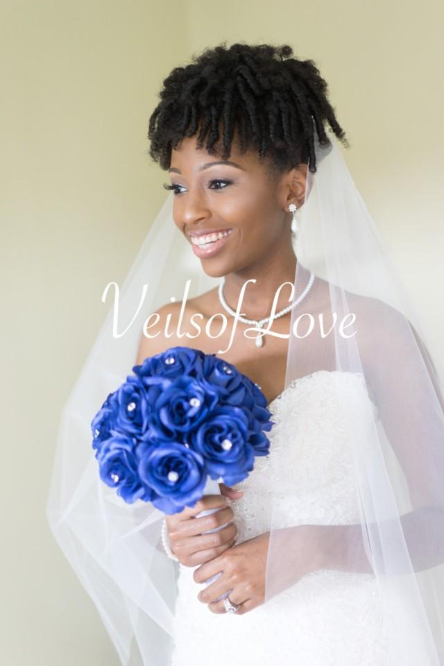 2Tier DROP VEIL With Brooches, Wedding Veil, Blusher Veil, Blush Color