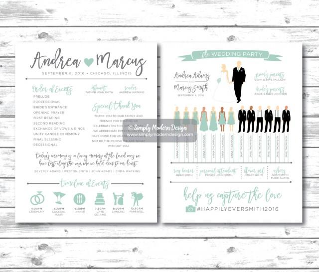 Silhouette Wedding Program, Wedding Program, Wedding Party Silhouettes