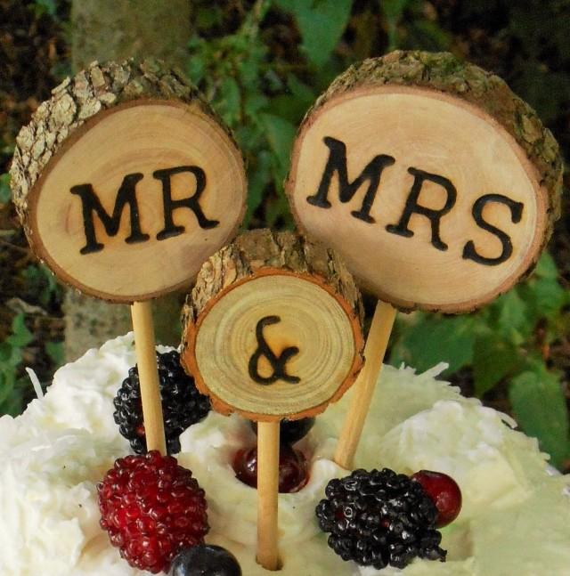 Rustic Wedding Cake Topper,Wedding Cake Topper, Tree Slice Cake Topper, Wood Cake Topper, Mr And