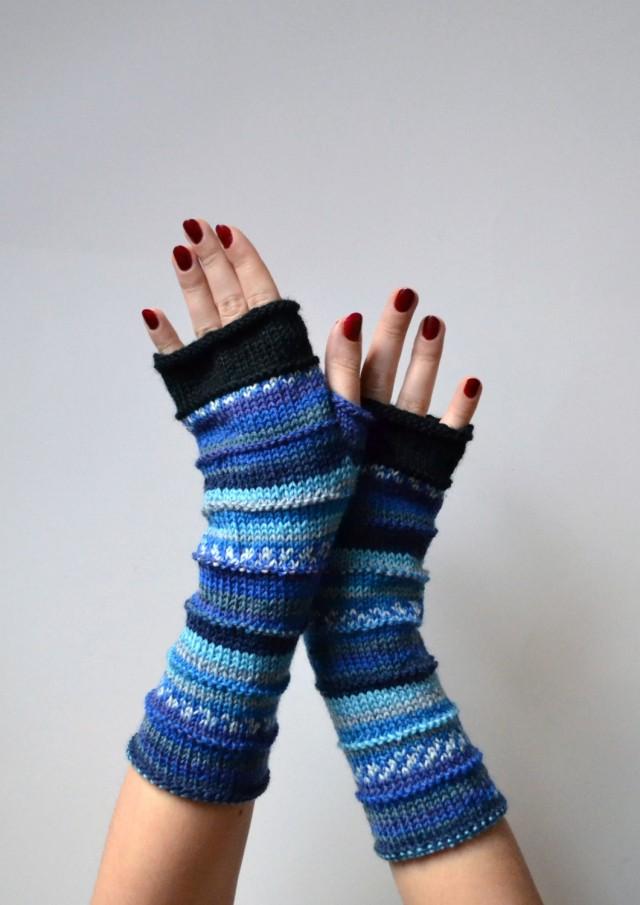 Blue Fingerless Gloves T Merino Wool Fingerless Gloves Wool Arm Warmers Fingerless 3157