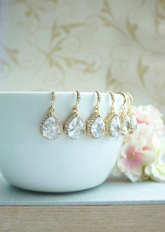 Bridesmaid Earrings Set Of 5, 6, 7, 8, 9, 10, 11, 12 GOLD PLATED Bridal