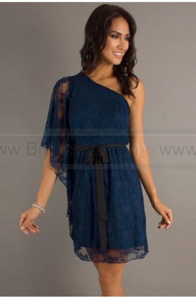 Column One Shoulder Lace Sash Navy Cocktail Dresses 2590554 Weddbook