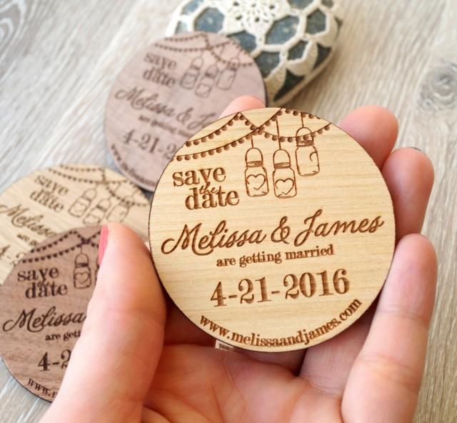 Wooden Save the Date Magnets Mason Jar Design Wood Save The Date 