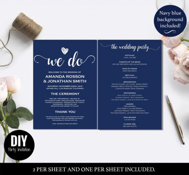 Navy Wedding Programs Wedding Program Templates Pdf Instant