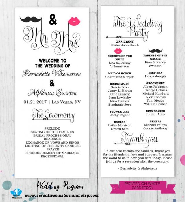 Diy Fun Wedding Program Template Printable Editable Template