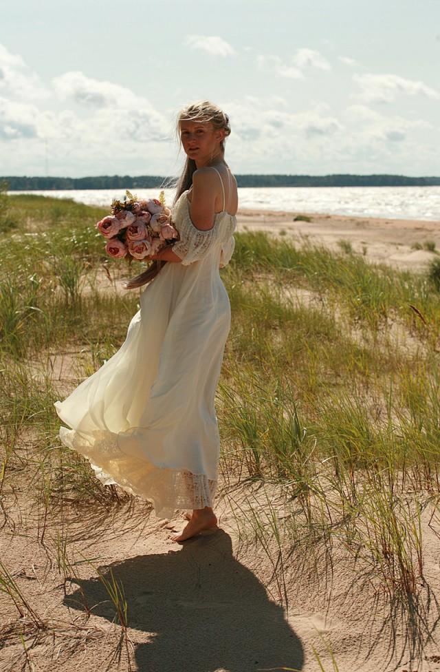 cream boho wedding dress