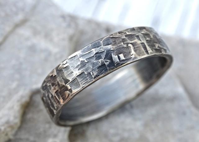 Viking Mens Ring Silver, Industrial Wedding Band Mens Promise Ring