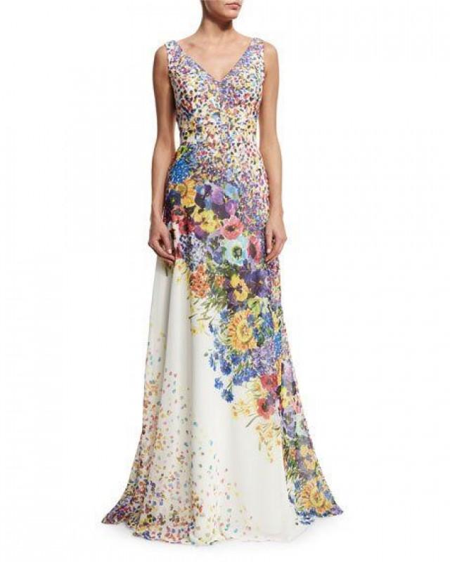 metallic floral print gown