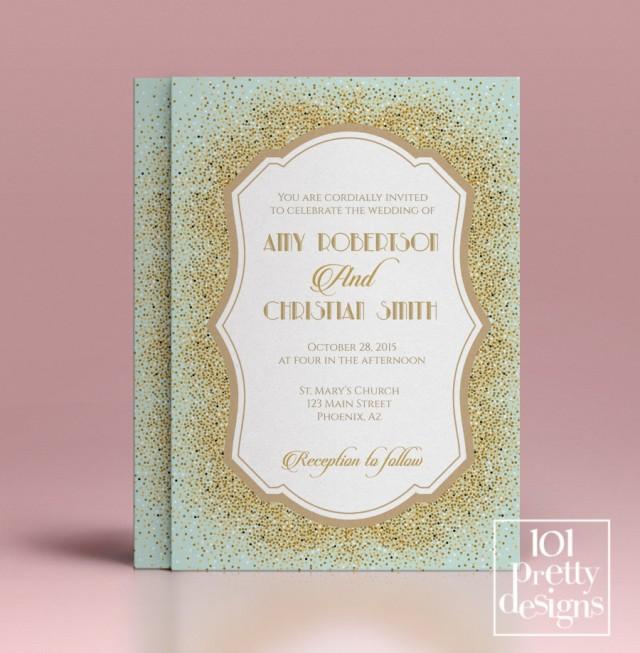 Gold Glitter Wedding Invitation Template Mint Printable Wedding