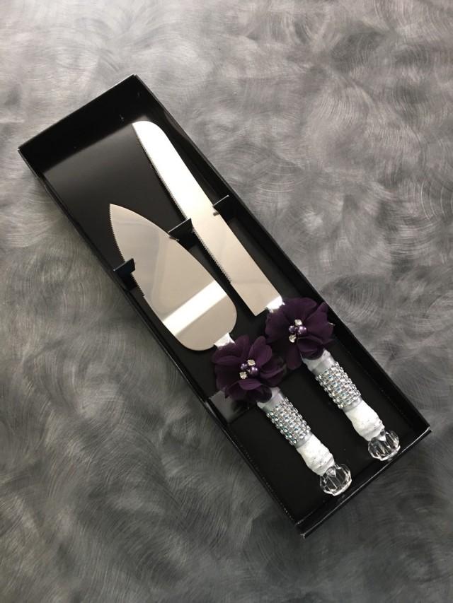 PLUM / Wedding Cake Knife Set / Burlap Knife Set / Cake Cutting Set / Rustic Wedding / Vintage