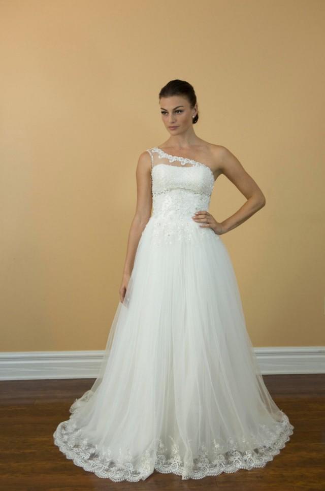 Beautiful One Shoulder Wedding Dresses Sweetheart Tulle Applique 