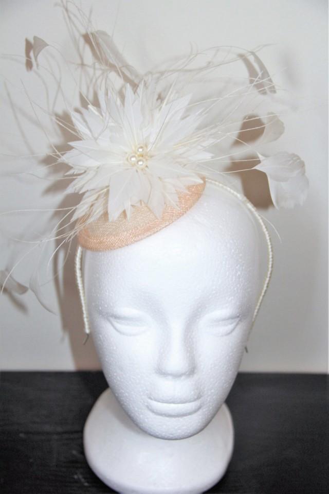 Ivory And Pink Flower Bridal Fascinator, Wedding Fascinator, Feather