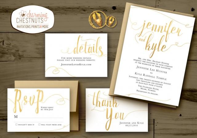 White And Gold Wedding Invitations Set Classic Gold Printable Wedding Invite Personalized White And Gold Invitation Templates