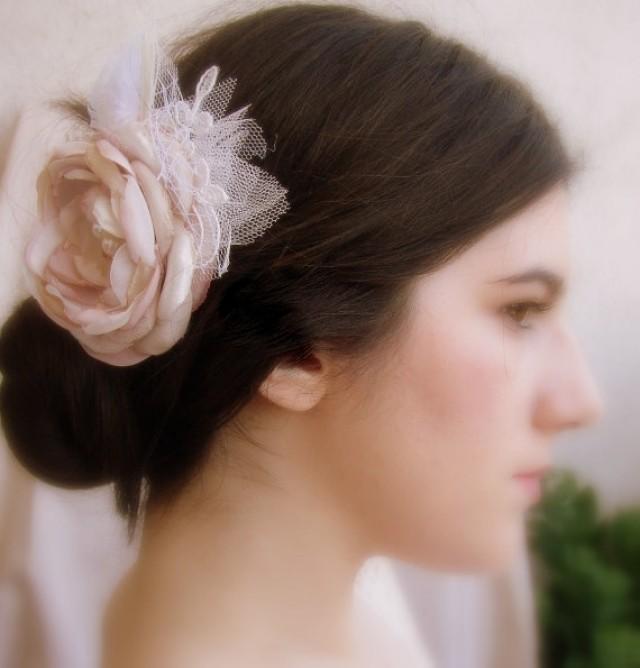 Blush Pink Hair Clip Pink Ivory Beige Flower Bridal Hair