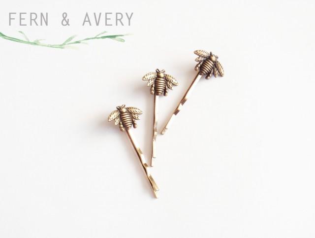 Choose Silver Or Golden Bronze Bee Hair Pins Bee Bobby Pins