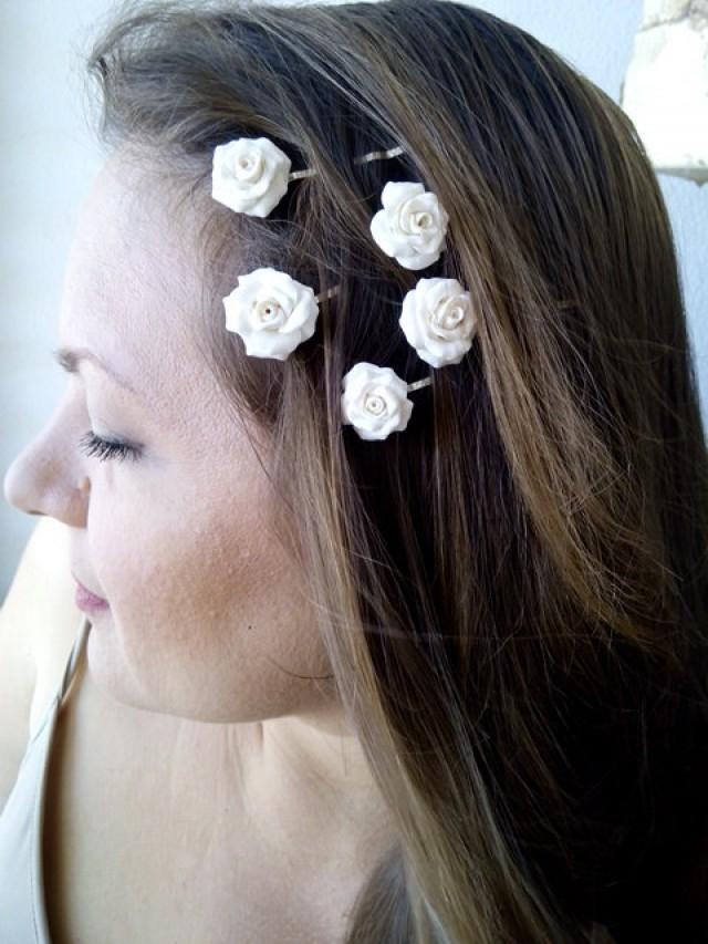 Flower Clips, Bridal Hair Clips, Wedding Flower Pins, White Rose Bobby