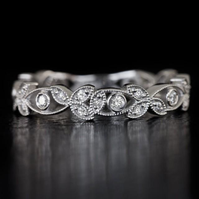 Diamond Art Deco Bezel Wedding Band Floral 1920's Round ...