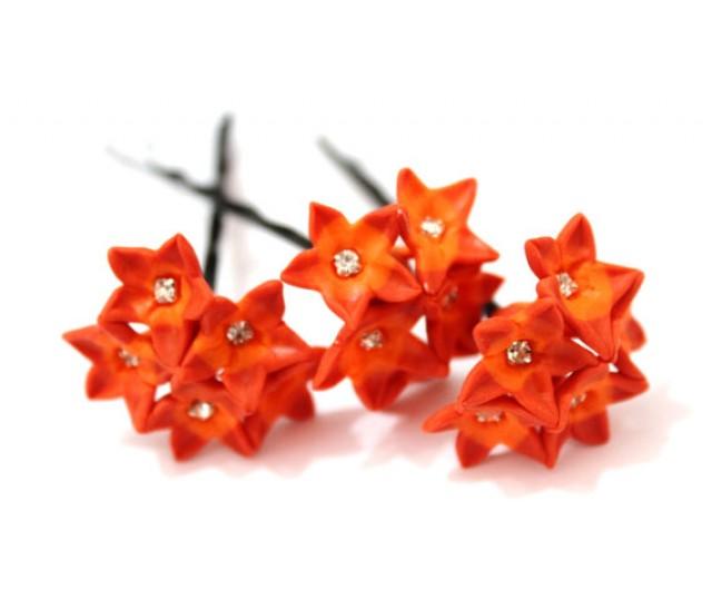 orange flower hair clips weddings