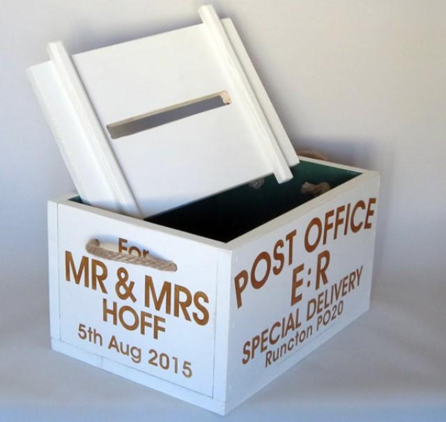 Solid Wood Personalised Wedding, Anniversary, Christening Post Box With