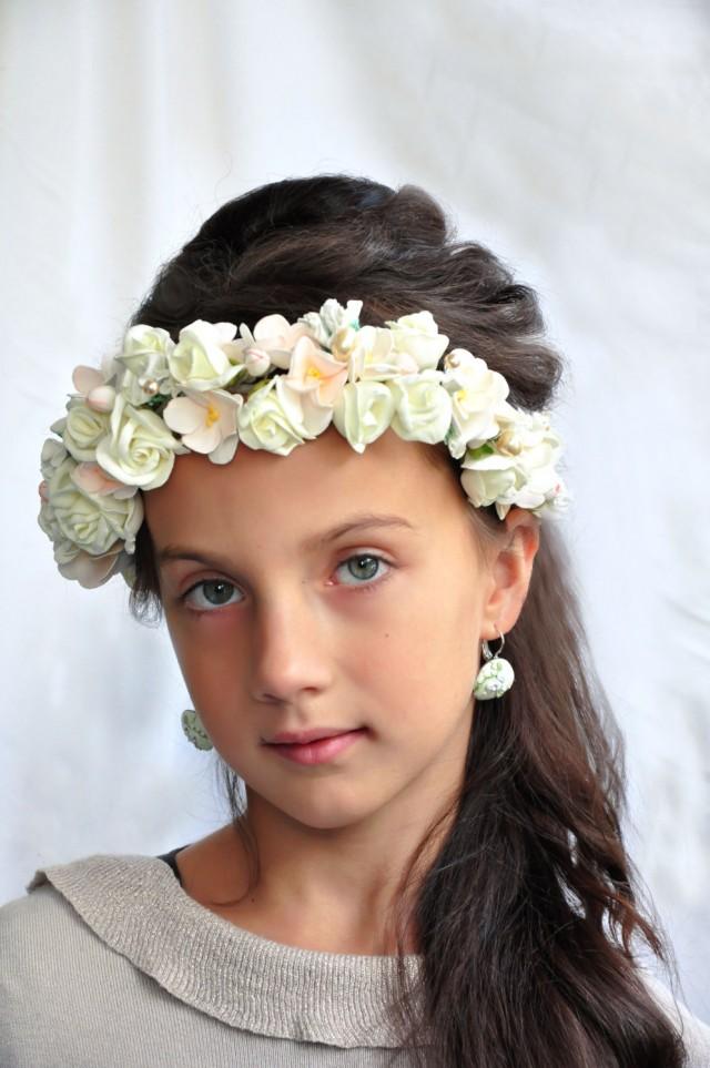 Cream Flower Bridal Crown Hair Wreath Wedding Hair Accessory Floral