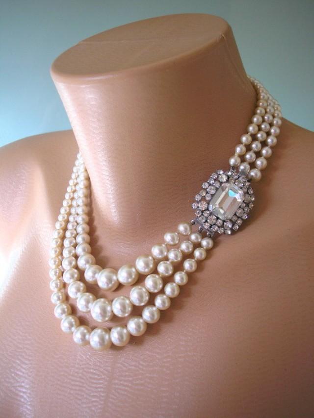 Pearl Necklace Mother Of The Bride Great Gatsby Jewelry Statement