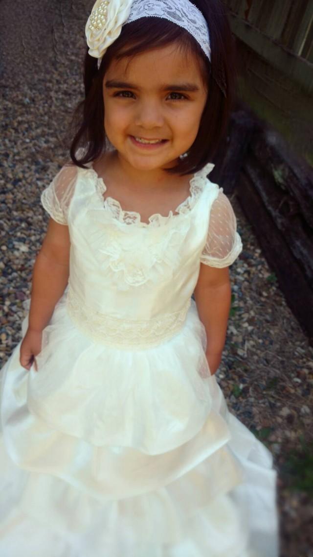 Girls White Lace Flower Girl Dress Baby Christening Baptism Dress Satin