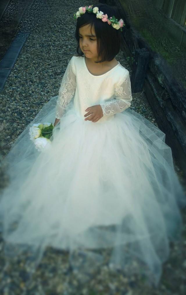 Pure Elegance White Lace Flower Girl Dress Christening or Baptism Dress