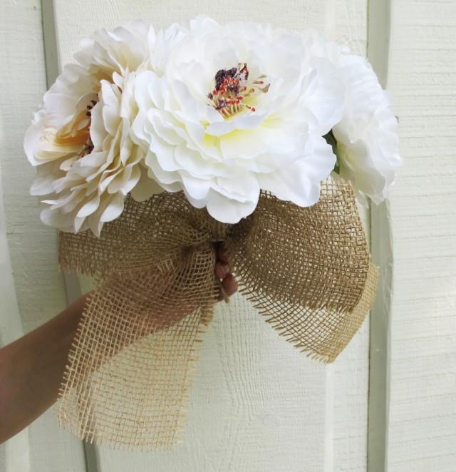 Silk Peonies Bouquet White Peach Colors Artificial Silk Peony Bouquets Jute Luxury Bridal Flower ...